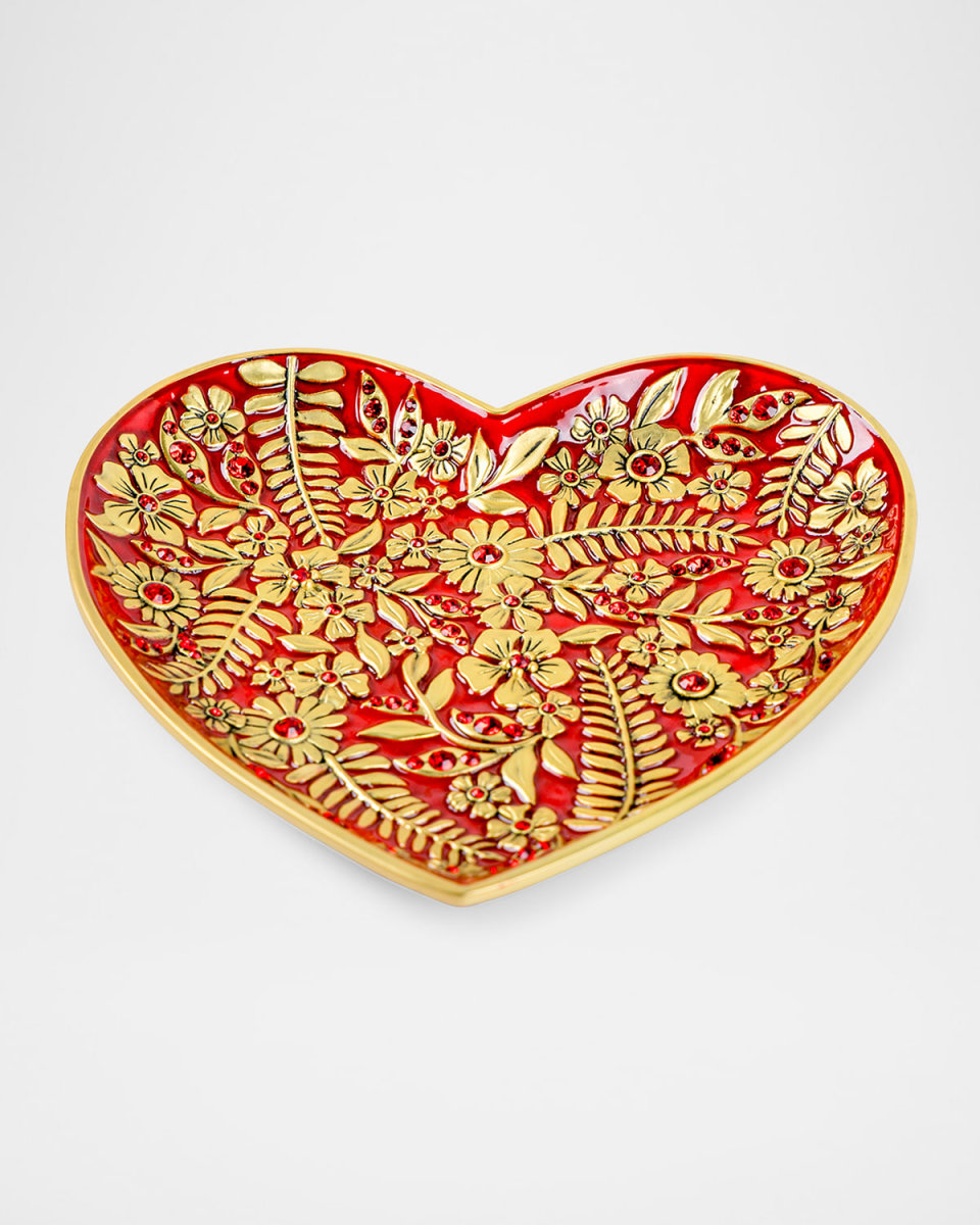 Aria Floral Heart Trinket Tray, Ruby